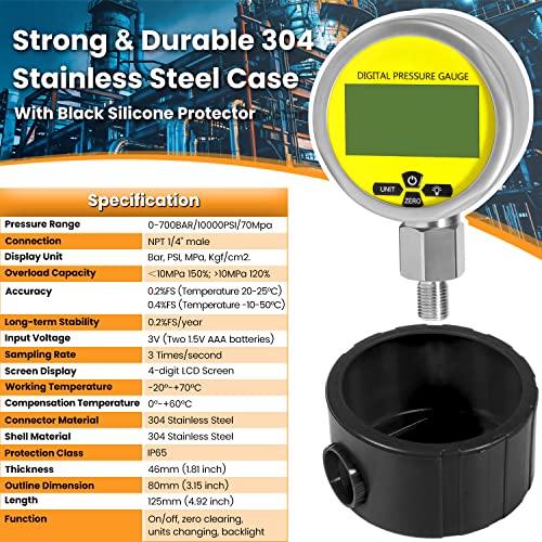 E-Cowlboy EC - 10000PSIDHPGHC-BLACK 10000Psi Digital Hydraulic Pressure Test Coupling Kit Pressure Gauge Manometer Tester thumb #3