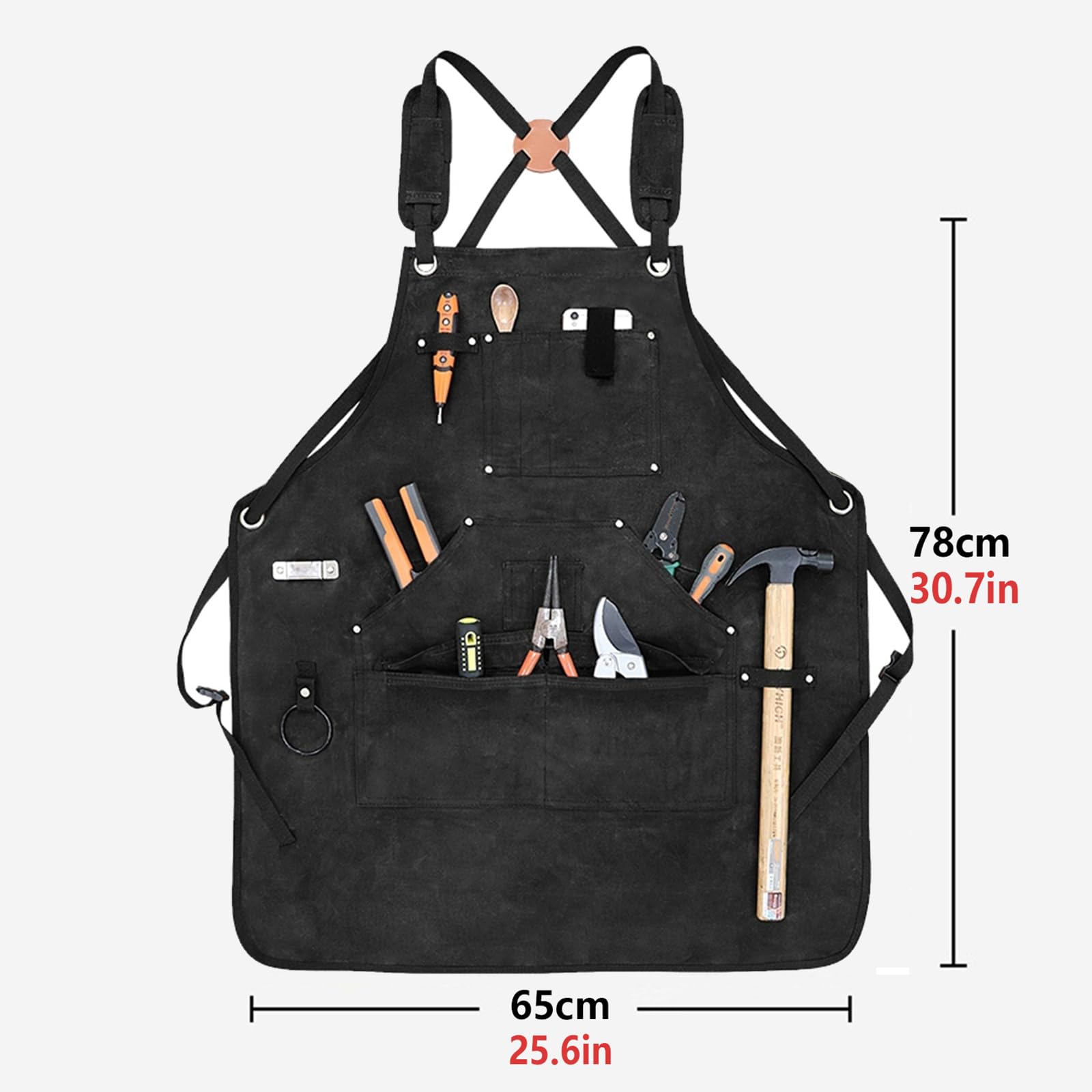 Tablier De Travail pour Hommes, Tablier À Outils en Toile avec Poches, pour Charpentier,Menuisier avec Sangles Croisées dans Le Dos Black,One Size