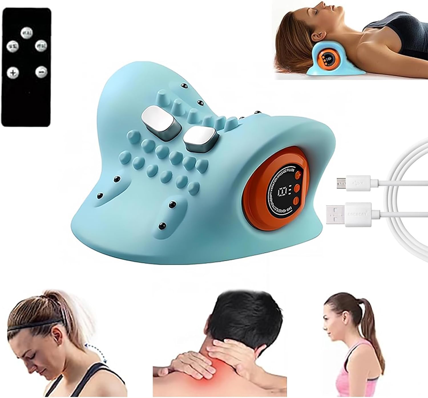 2026 New Neck Massager with Heat, Electric Neck and Shoulder Relaxation Pillow, 26° Angled Cervical Traction Device for Deep Tissue Pain Relief and Comfort