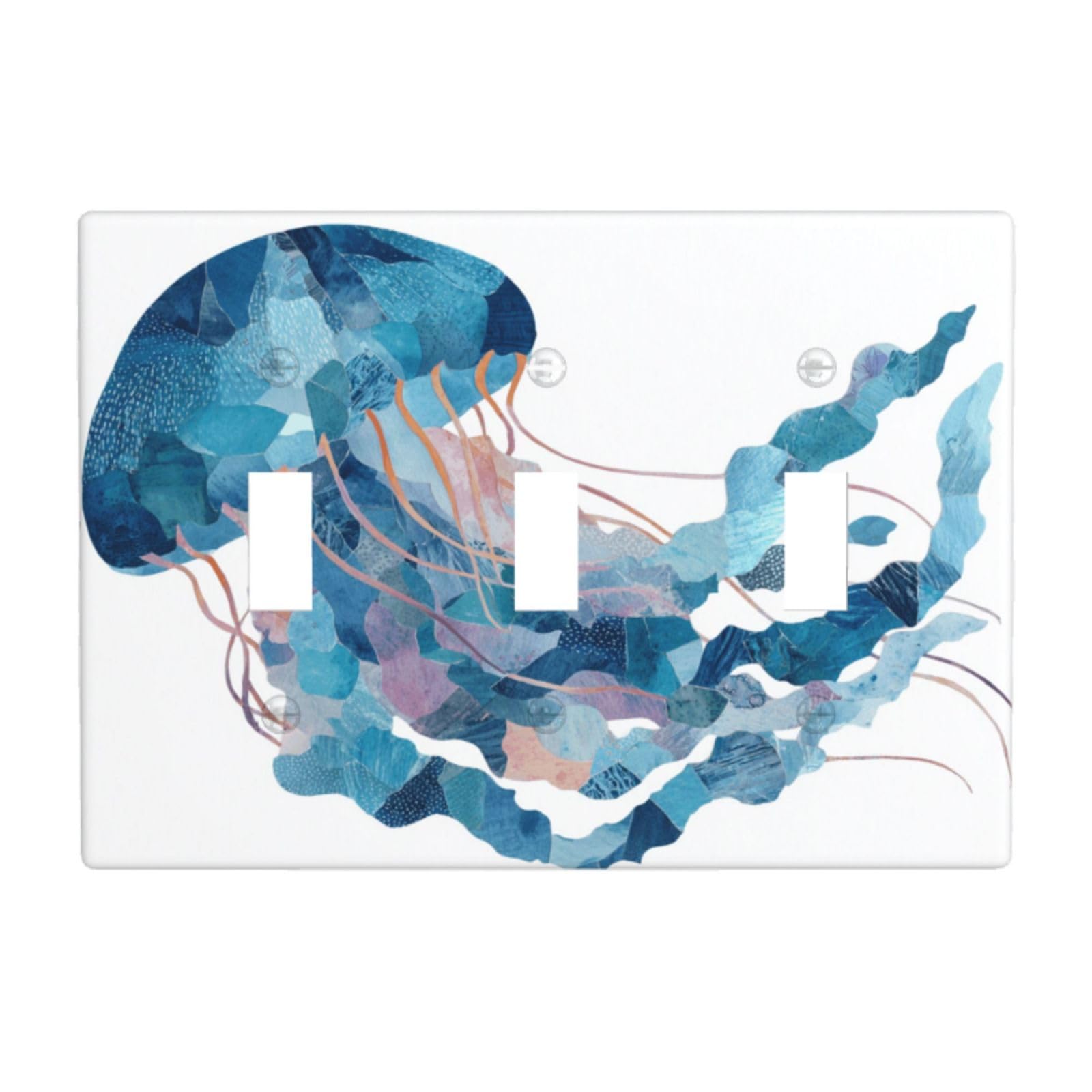 Woshuwo White Jellyfish Cozy And Whimsical Light Switch Covers 3 Gang Triple Toggle Wall Plate Switchplate Electrical Faceplate For Bathroom Kitchen Bedroom Decor