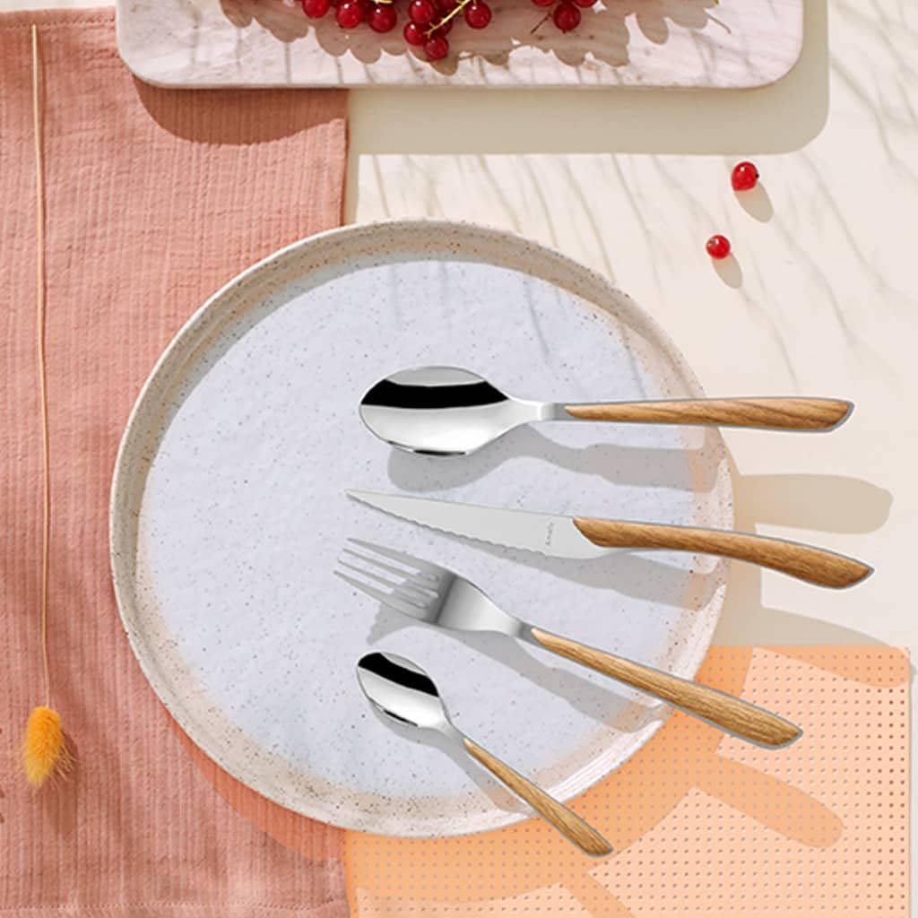 AMEFA ECLAT NATURE - Cubertería para 4 personas (aspecto de madera/marrón), 16 piezas, con vetas finas de acero inoxidable 18/0, inoxidable y pulido brillante, apto para lavavajillas, juego de