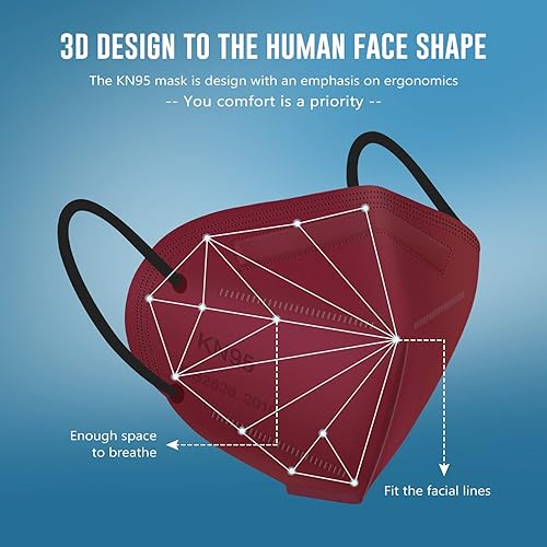 Miniatura 8 de WWDOLL Mascarilla KN95 50 unidades, cubrebocas KN95 de 5 capas de varios colores, cubrebocas desechables para protección