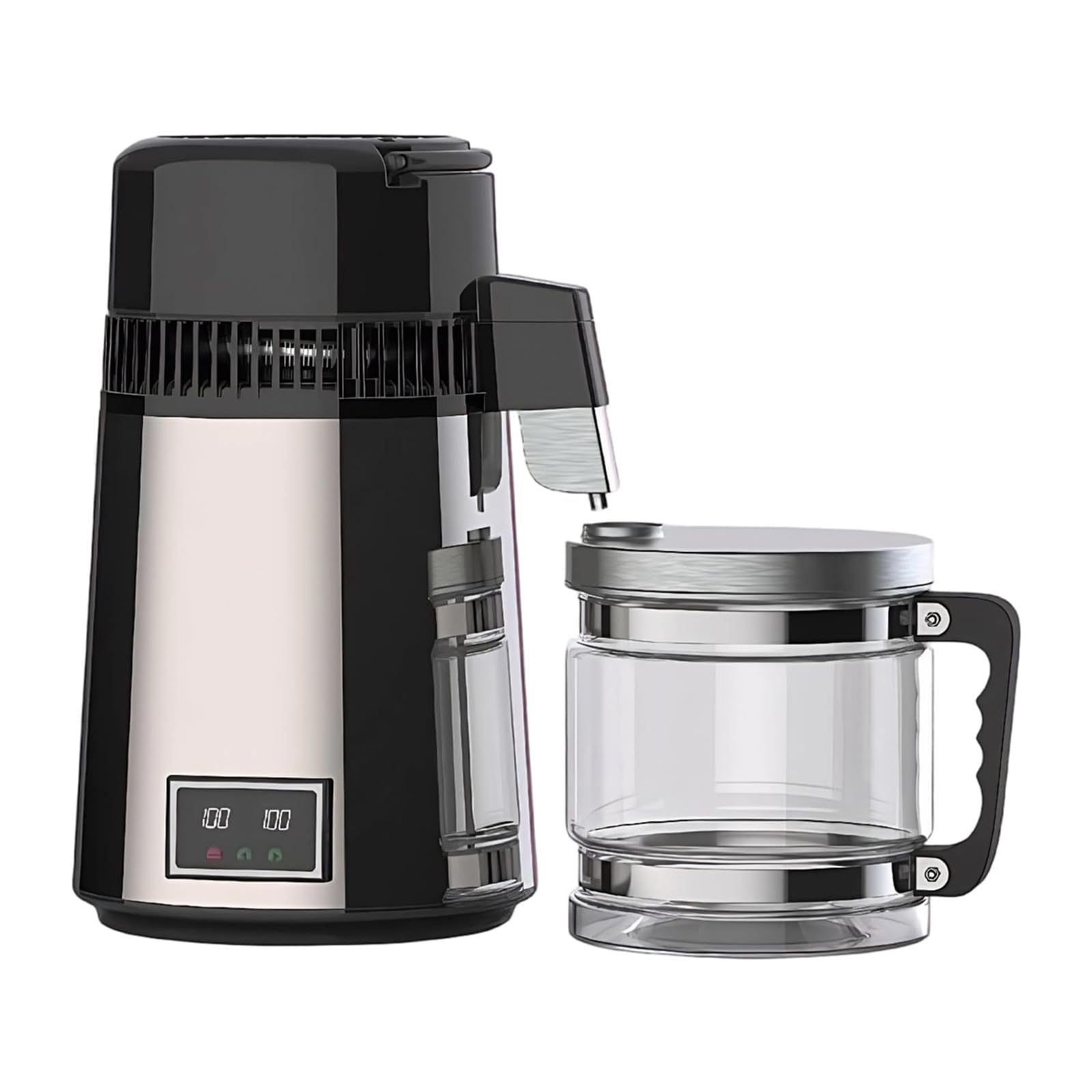 zenggp Water Distiller, 4L Countertop Distiller With Temp Display And Timer, Distilled Water Maker Machine For Home, 304 Stainless Steel, With Glass Carafe, 750W, Silver