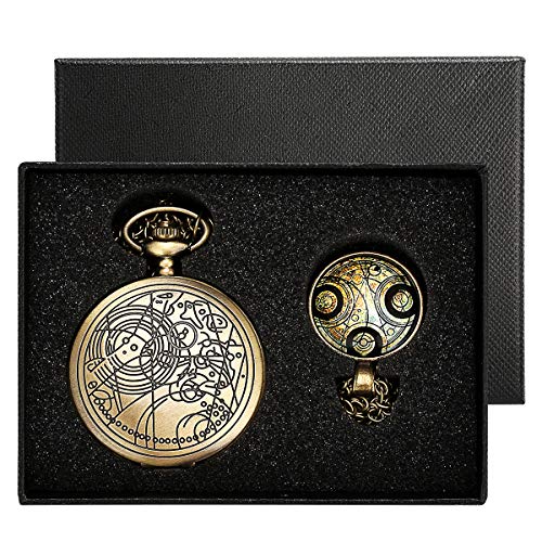YISUYA Vintage Bronze Doctor Who Retro Dr. Who Quartz Pocket Watch with Necklace & Gift Box