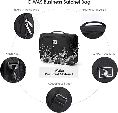 Miniatura 6 de OIWAS Maletín para portátil de 14 pulgadas, bolsa de mensajero para hombre, bolso cruzado para escuela, para niños, múltiples bolsillos, bolsa de