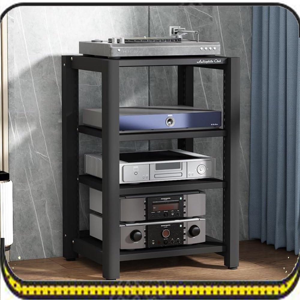 Stahl Support réglable pour lecteur CD Home Cinéma HiFi 4 niveaux Noir Tour audio pour stockage multimédia Meuble élégant pour salon et divertissement Sym