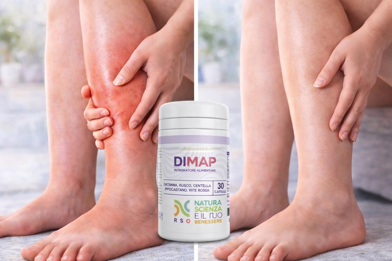 DIMAP Circulation Jambes Gonflées et Varices | Diosmina 500 mg, Centella, Rusco | 30 Capsules | Complément pour Lourdeur, Microcirculation et Capillari | Fabriqué en Italie