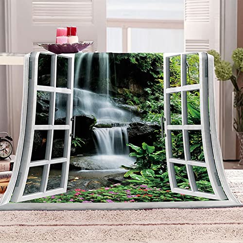 Couverture polaire paysage cascade vert blanc KnSam plaid - 3