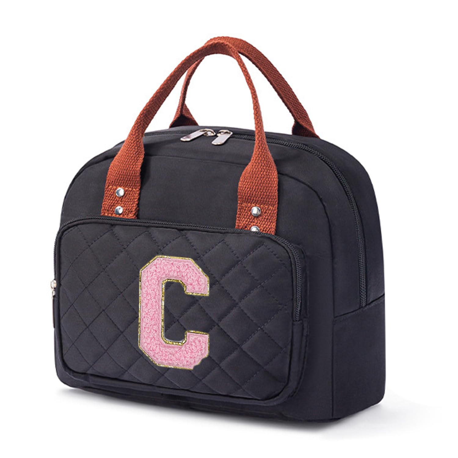 JOUWUI Personalised Insulated Lunch Bags with Initial A-Z,Crossbody Lunch Bags for Women Ladies Girls Work Adult Cool Tote Box Container (Initial C)