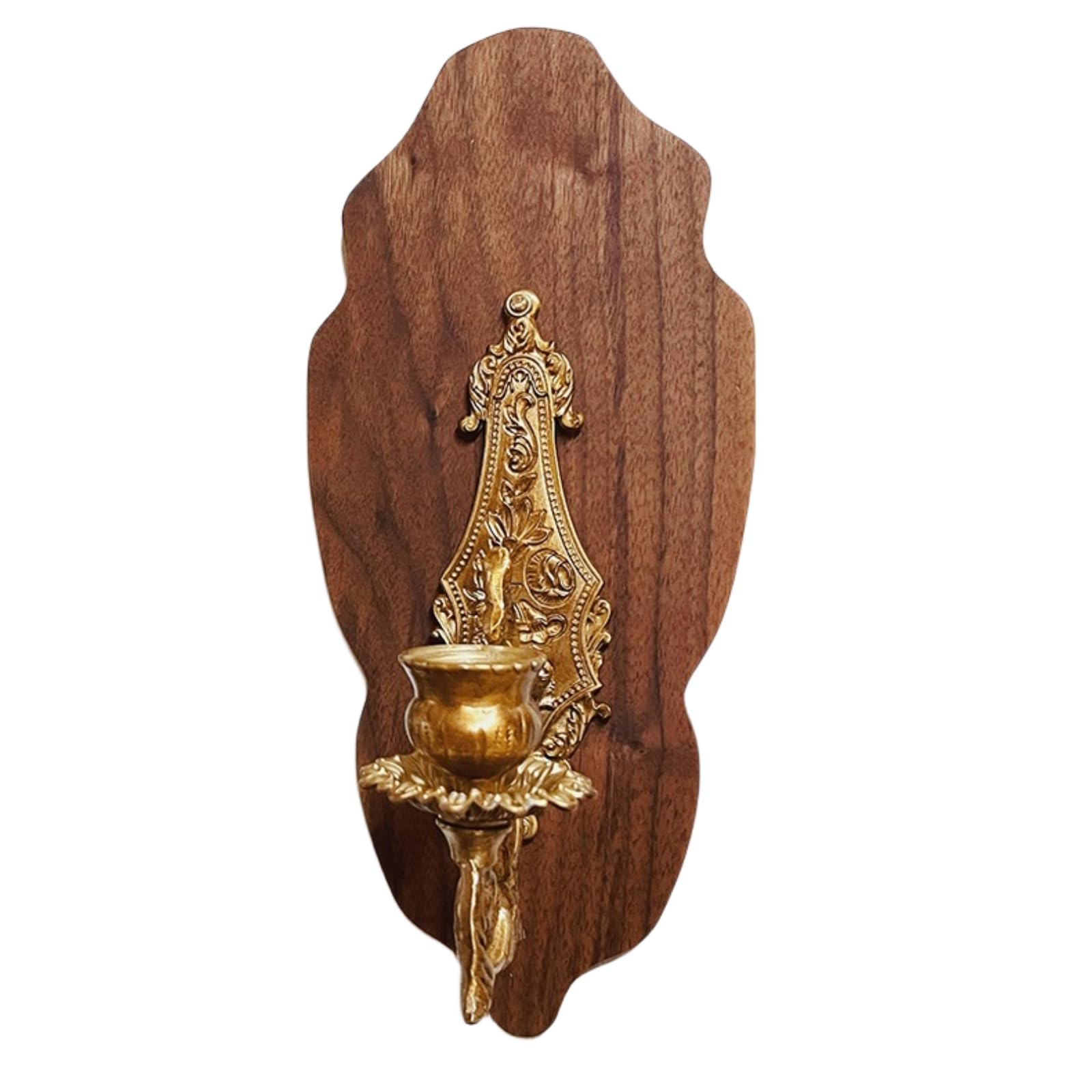 TerkCo Wall Sconces Set of Two for Candle,Brass Wood Gold Candlestick Holder,11 inch Long Wall Mounted Candle Holders, Wall Decor for Living Room,Dining Room, Fireplace (1pc)