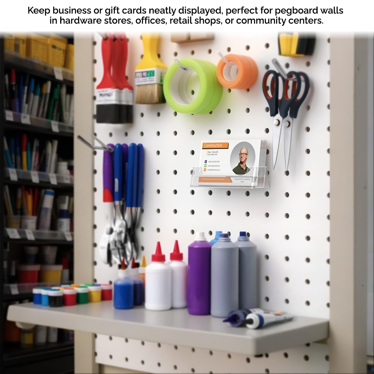 Marketing Holders 6 Pack Pegboard Business Card Holder Clear Acrylic for 3.5" x 2" Gift Cards Rack Space Saving Design Take One Organizer