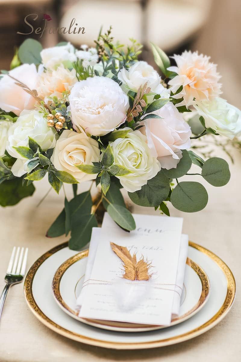 Serwalin Artificial Flowers White Peony Flowers Fake Wedding Flowers Cake Flowers for Wedding Bouquets Bridal Shower Centerpieces Floral Arrangements Party Decor - Image 4