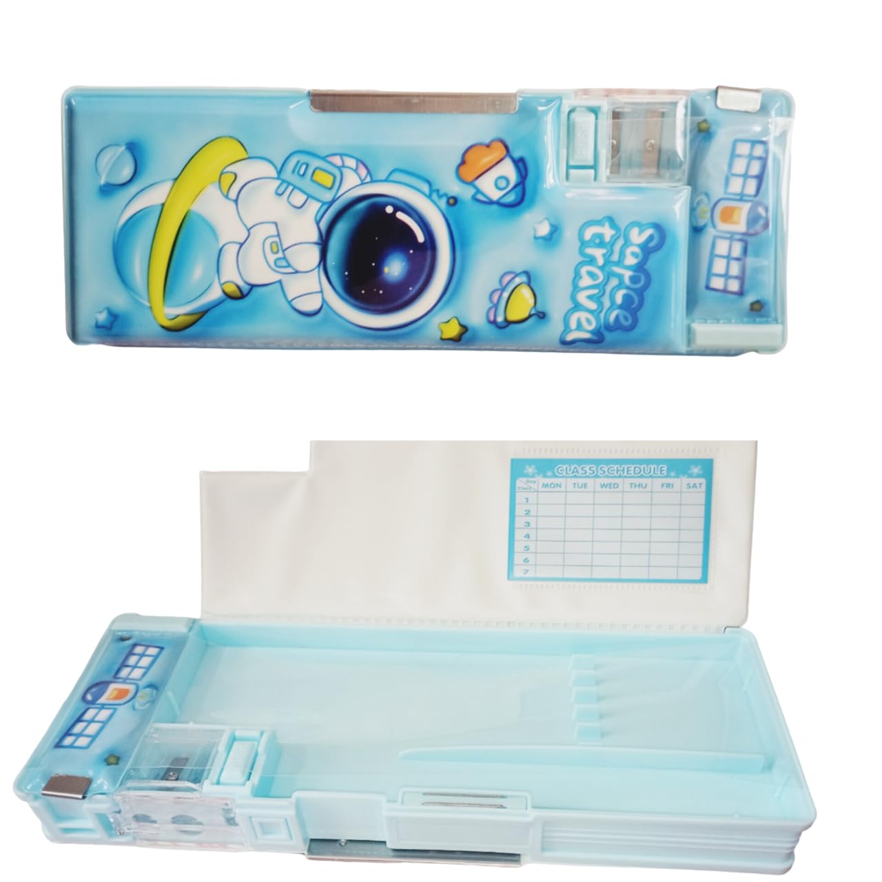 INFINITIX™ Magnetic Double Compartment Pencil Box Case Organiser with Sharpener Multifunction School Supplies Birthday Present for Kids Girls Boys Return Gifts Geometry Box Stationery for Students