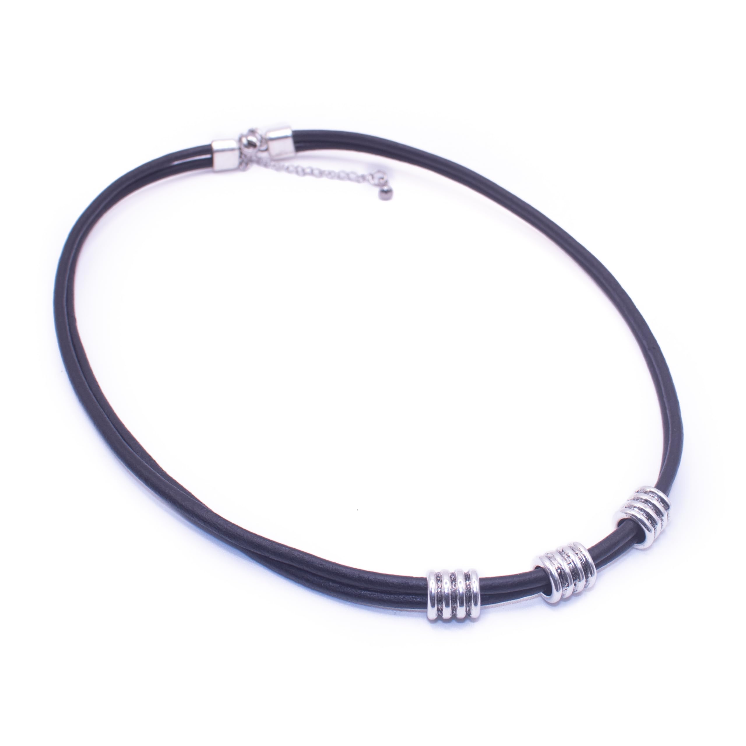 NILUXE DESIGN Colgante Cuero para Hombre y Mujer con Tubos de Zamak Acabado Antiguo - Collar de Plata con Cuero Genuino Negro - Estilo Hippie Bohemio - Regalo Ideal