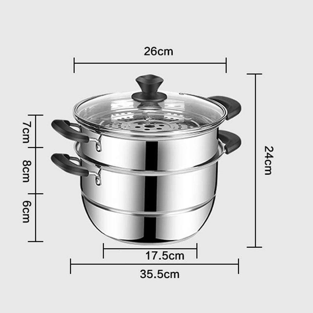2-stöckiges Dampfgartopf-Set Dampfkochgeschirr + Glasdeckel, 26 cm Durchmesser, Edelstahl-Küchenkochwerkzeug
