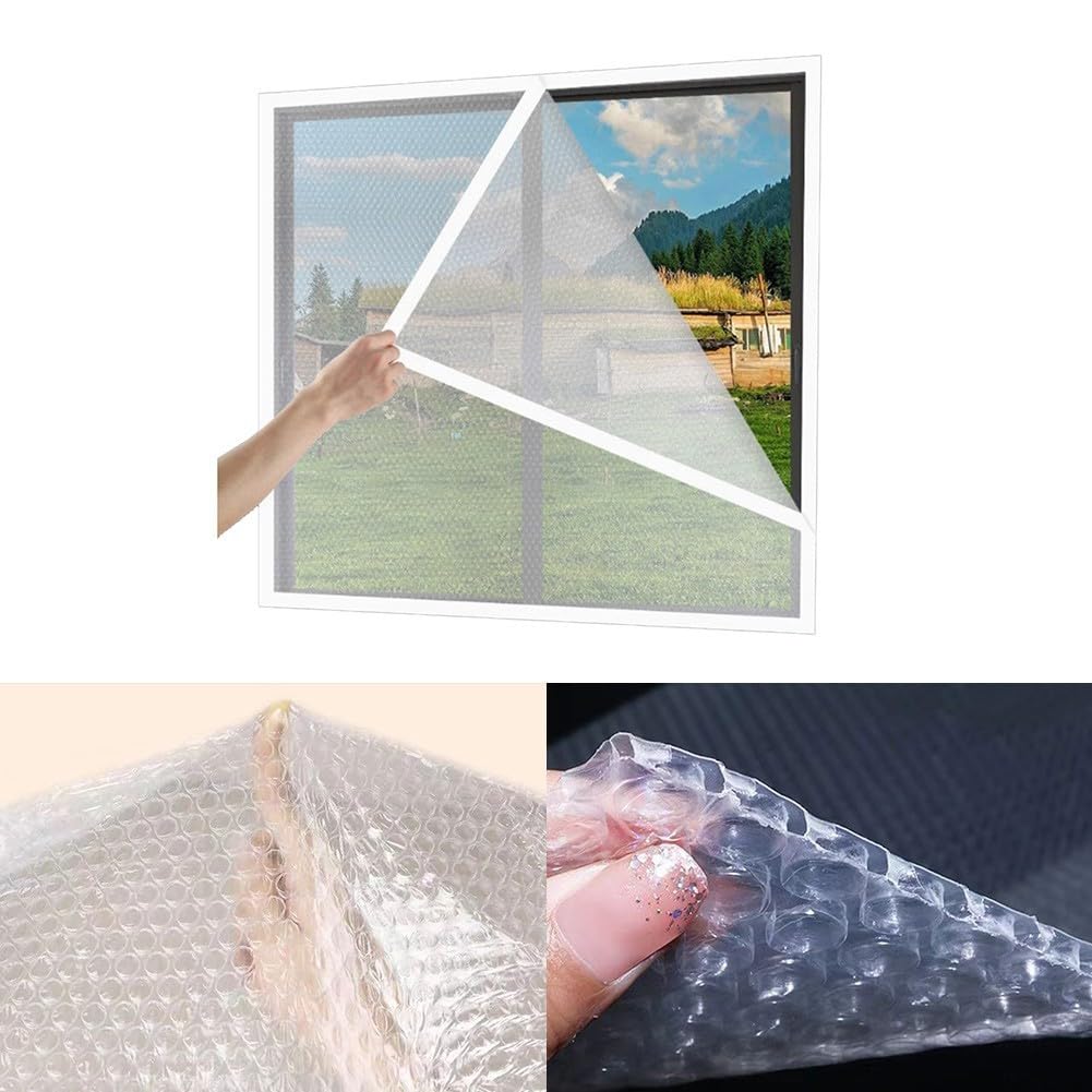 Winddichte Wärmedämmfolie, wiederverwendbar, Fensterisolierung, transparent, Winter, hält warm, hitzeblockierend, UV-Schutz, Verglasung, Isolierfolie, Fenster-Isolier-Kit (120 x 160 cm)
