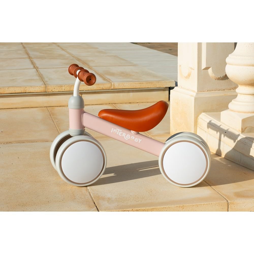 Interbaby | Bicicletta senza Pedali Bambino 1-3 Anni - Bici senza Pedali per Bambini 12-36 Mesi, Primi Passi Bambino Sicuro 4 Ruote, Prima Bici Bimbo 1-2 Anni, Regalo Bambino 1 Anno (Rosa)
