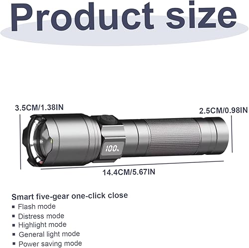Miniatura 5 de Potente linterna, linterna LED de aleación de aluminio 5.6 x 1.4, pequeñas linternas recargables tipo C, impermeables, altos lúmenes para