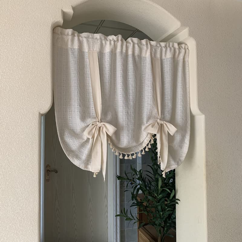 Store bateau aspect lin avec cordon de serrage - Opaque - Style maison de campagne - Avec bord crochet - Beige - 1 pièce - H x l : 160 x 100 cm