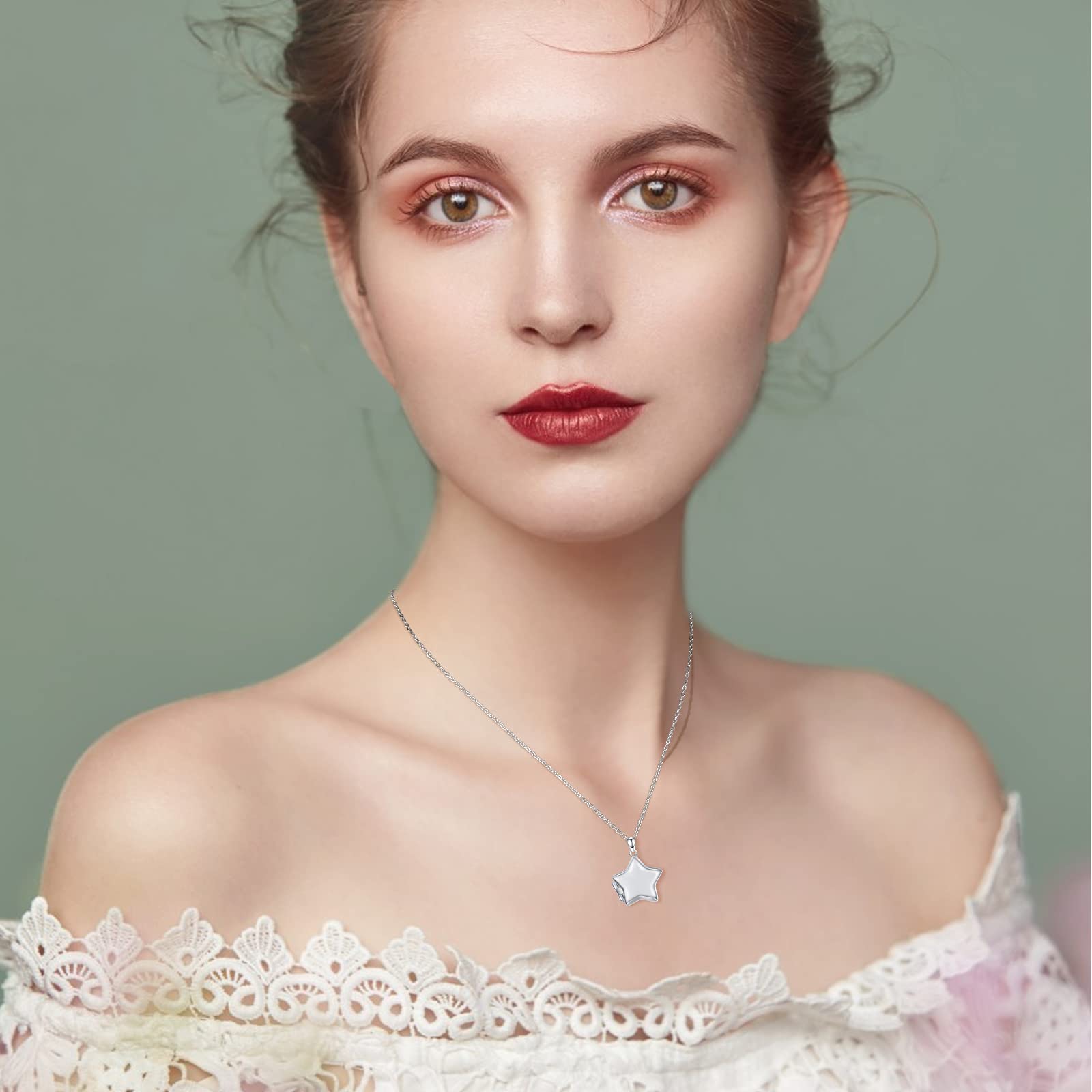 OHAYOO Medallón para abrir imágenes de plata de ley 925, cadena de estrella para niñas con imagen de estrella, colgante con foto amuleto para abrir estrellas, joyas regalos para mujeres, niñas y niños