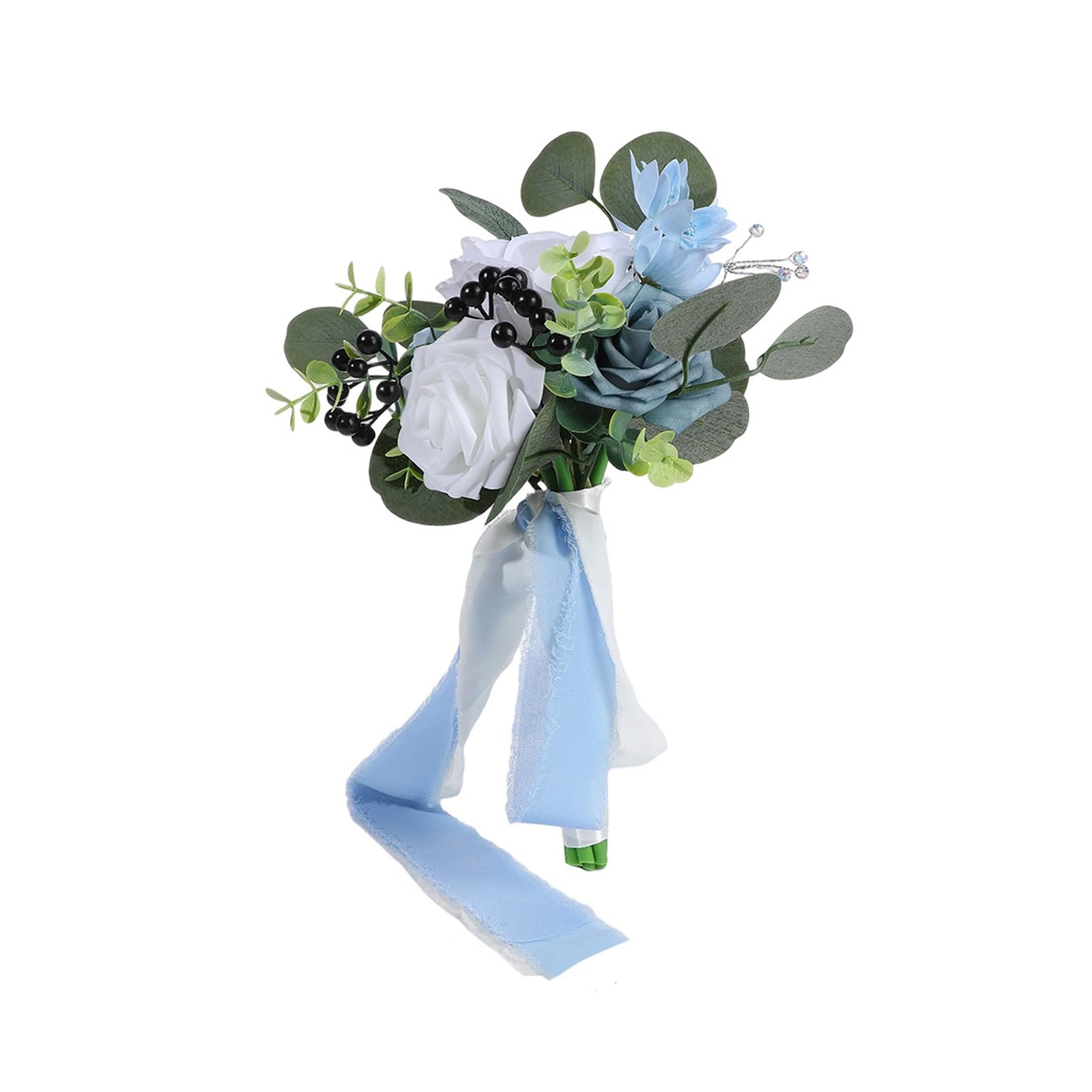 Piceioep Flexible Artificial Maid Arrangement White Green Roses for Ceremony Rehearsal Reception Enduring Keepsakes White Green Wedding Bouquet Wedding Bouquet Silk Flowers