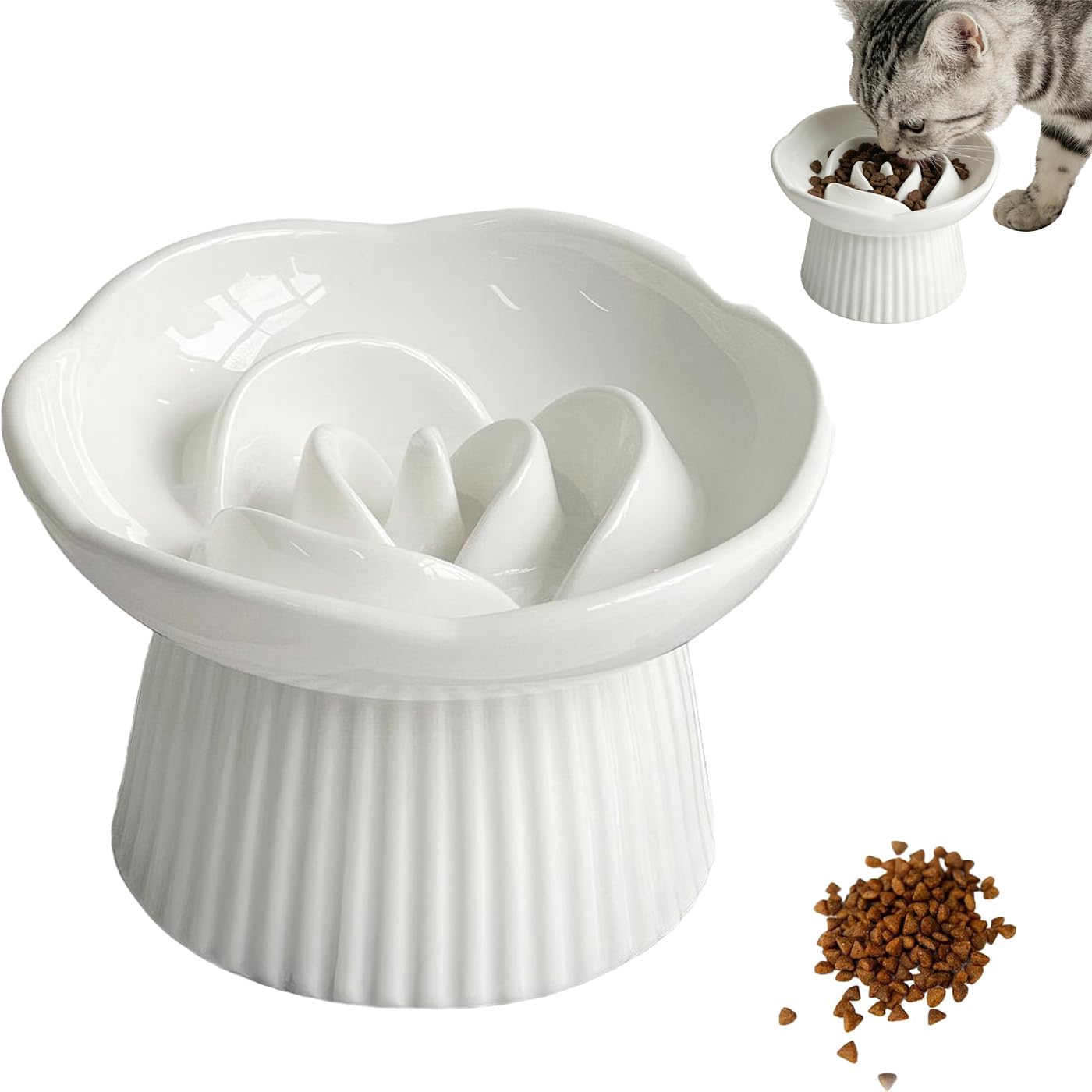 Anti Schling Napf Katze Erhöht, Keramik Antischlingnapf Katze, Slow Feeder Schlingnapf Katze für Katzen und kleine Hunde (Weiß)