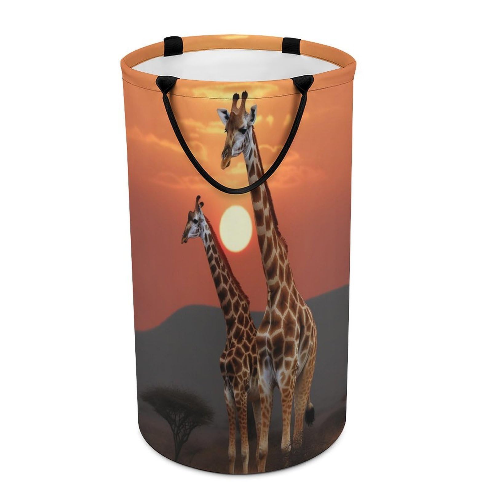 Giraffe At Sunset Laundry Basket Freestanding Laundry Hamper with Handles Waterproof Dirty Clothes Hamper Collapsible Washing Bin Aesthetic Clothes Basket for Bathroom Bedroom Dorm