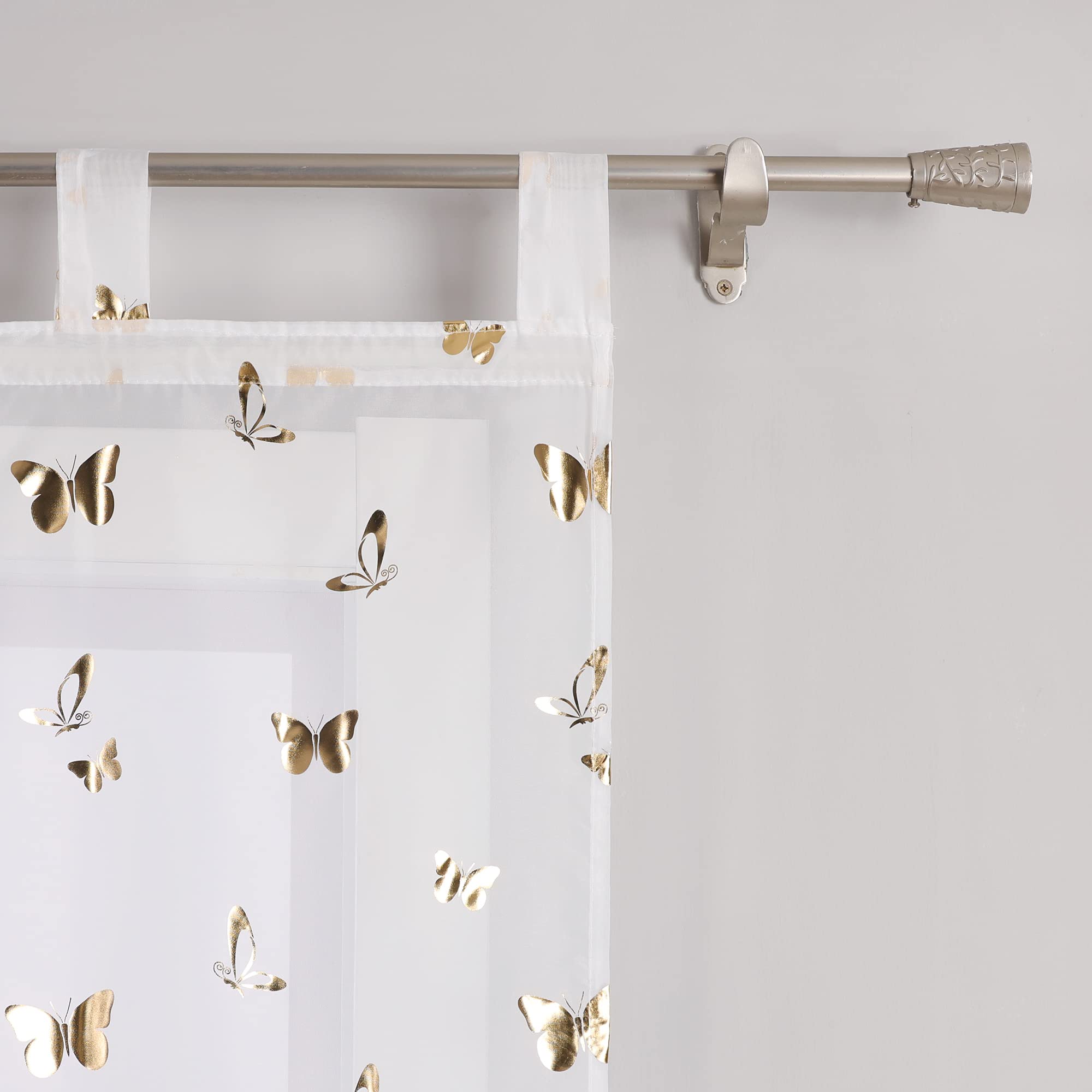 ESLIR 2er Set Flächenvorhänge Schiebegardinen Transparent Gardinen mit Schlaufen Schiebevorhang Weiß Vorhang Wohnzimmer Modern Gold BxH 57x225cm 2 Stück