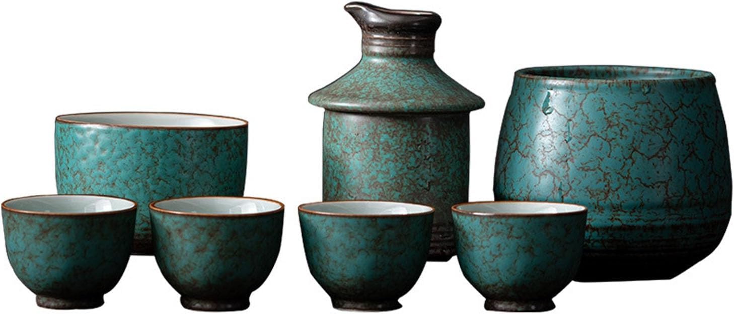 Ensemble à saké en céramique d'art vintage avec pot verseur et tasses de bar