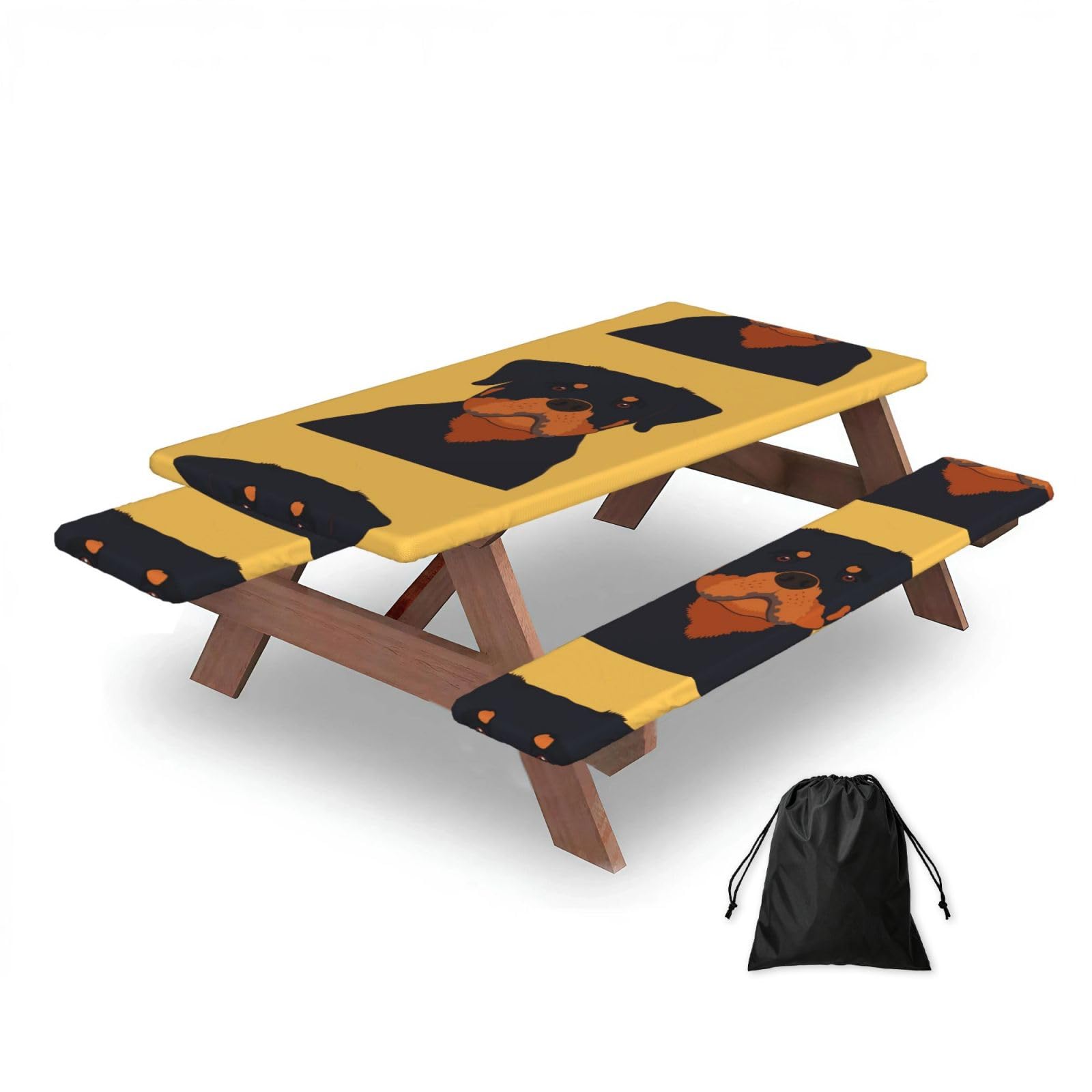 Dopklna As Picture Rottweiler Dog, Picnic Table Cover With Bench Covers -Waterproof Elastic Fitted Tablecloth For Garden Camping Patio 76X152cm