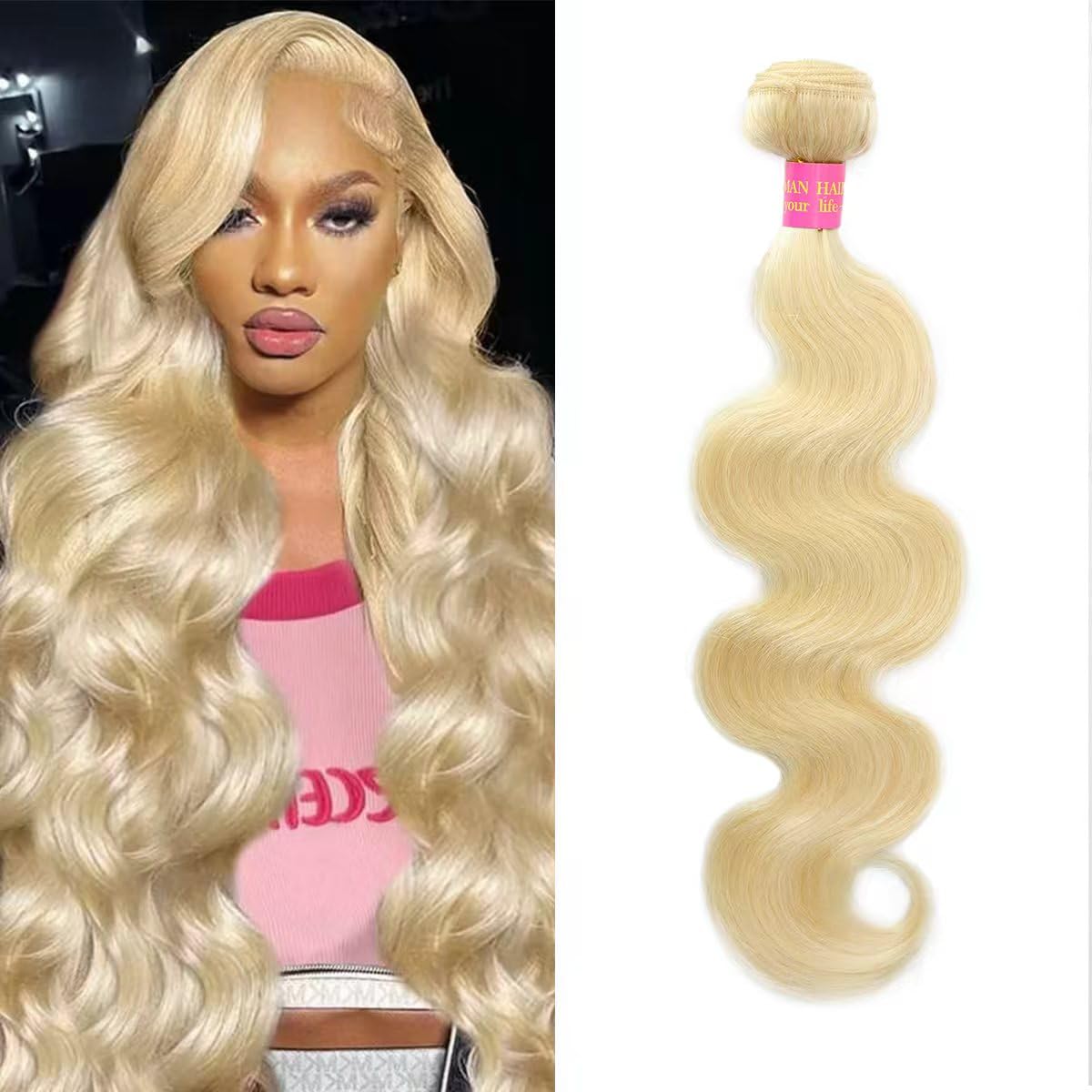 CFY 613 Bundles Human Hair 1 Bundles Blonde Body Wave Human Hair 100% Unprocessed 14A Grade Brazilian Virgin Raw Weave hair 24 Inch Blonde Bundles Human Hair Extensions for Women