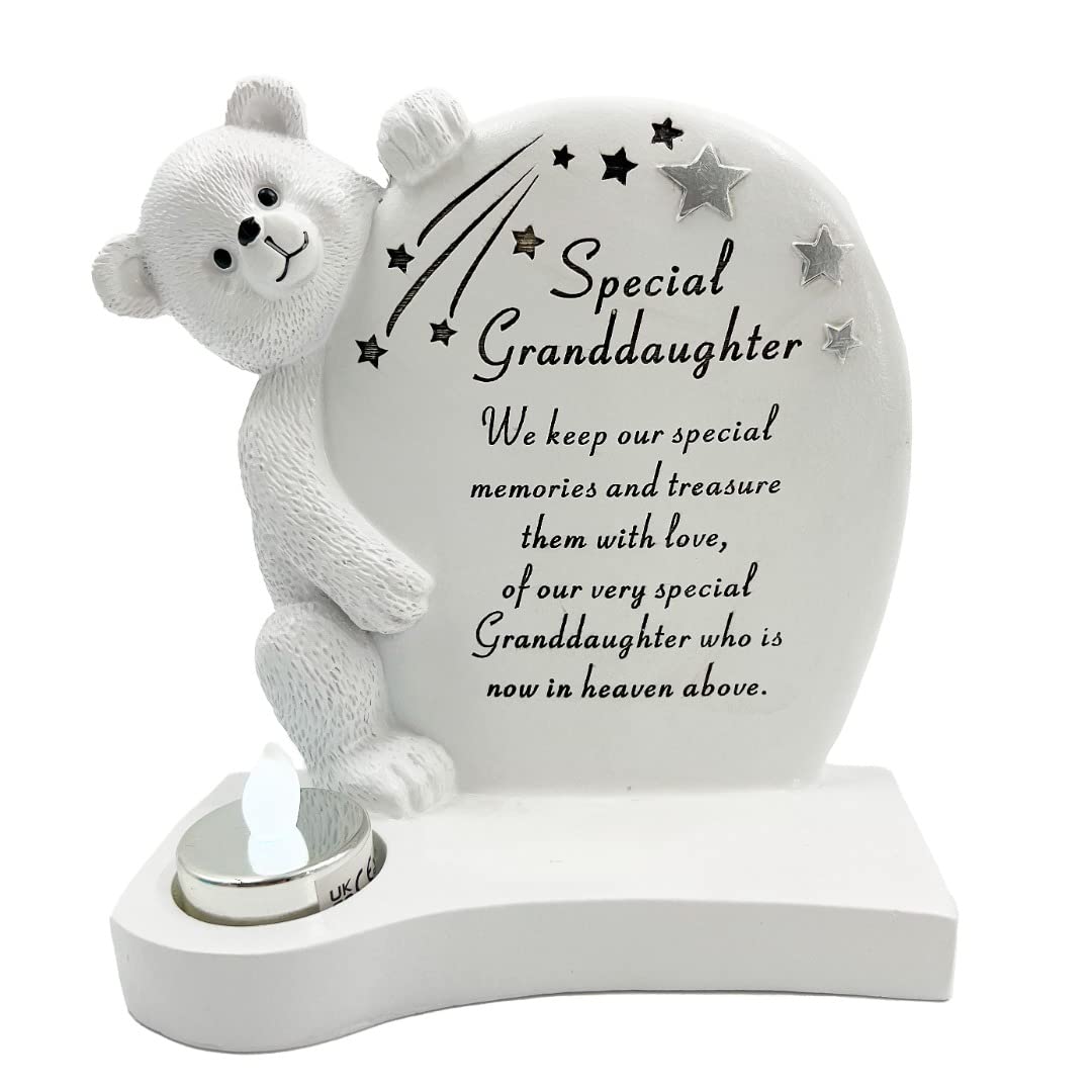 Angraves Special Granddaughter Teddy Bear Shooting Star Memorial Graveside Ornament Plaque with Tealight Baby Girl