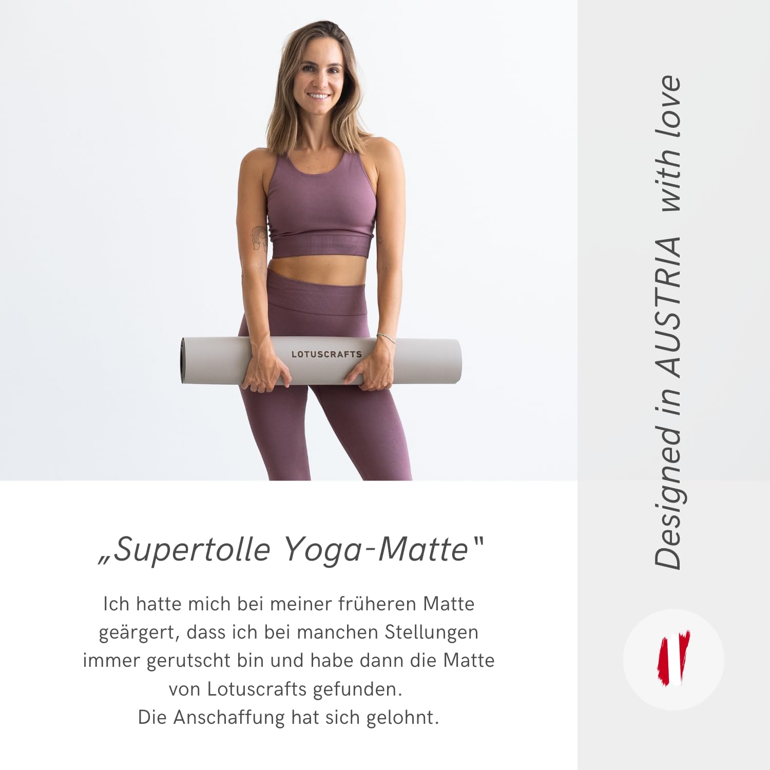 LOTUSCRAFTS Tappetino yoga antiscivolo, modello Pure, ideale per stili di yoga dinamici, realizzato in gomma naturale, perfetto anche per il pilates