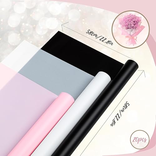 Miniatura 4 de Gloreyan 20 hojas de papel de regalo de flores con borde dorado, ramo de floristería rosa, ramo de flores frescas, envoltura impermeable, caja de