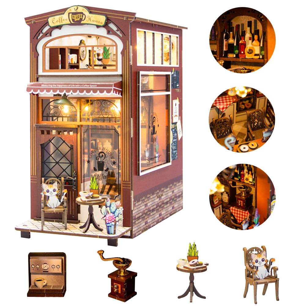 Shrike Book Nook Kit – Maison De Poupée Magique LED – Puzzle 3D Bois – Décoration Bibliothèque – DIY 6-10h – Dès 14 Ans
