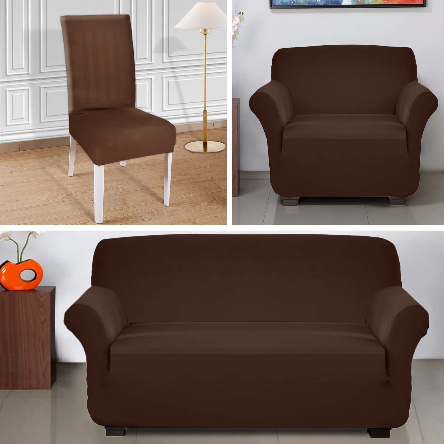 Kuber Industries Polyster Stretchable 1 & 3 Seater Sofa Cover & Chair Cover Set for Home, Office, Hotels, Set of 3 (Brown)-50KM01454 (B09RSSTPVS) Amazon Price History, Amazon Price Tracker
