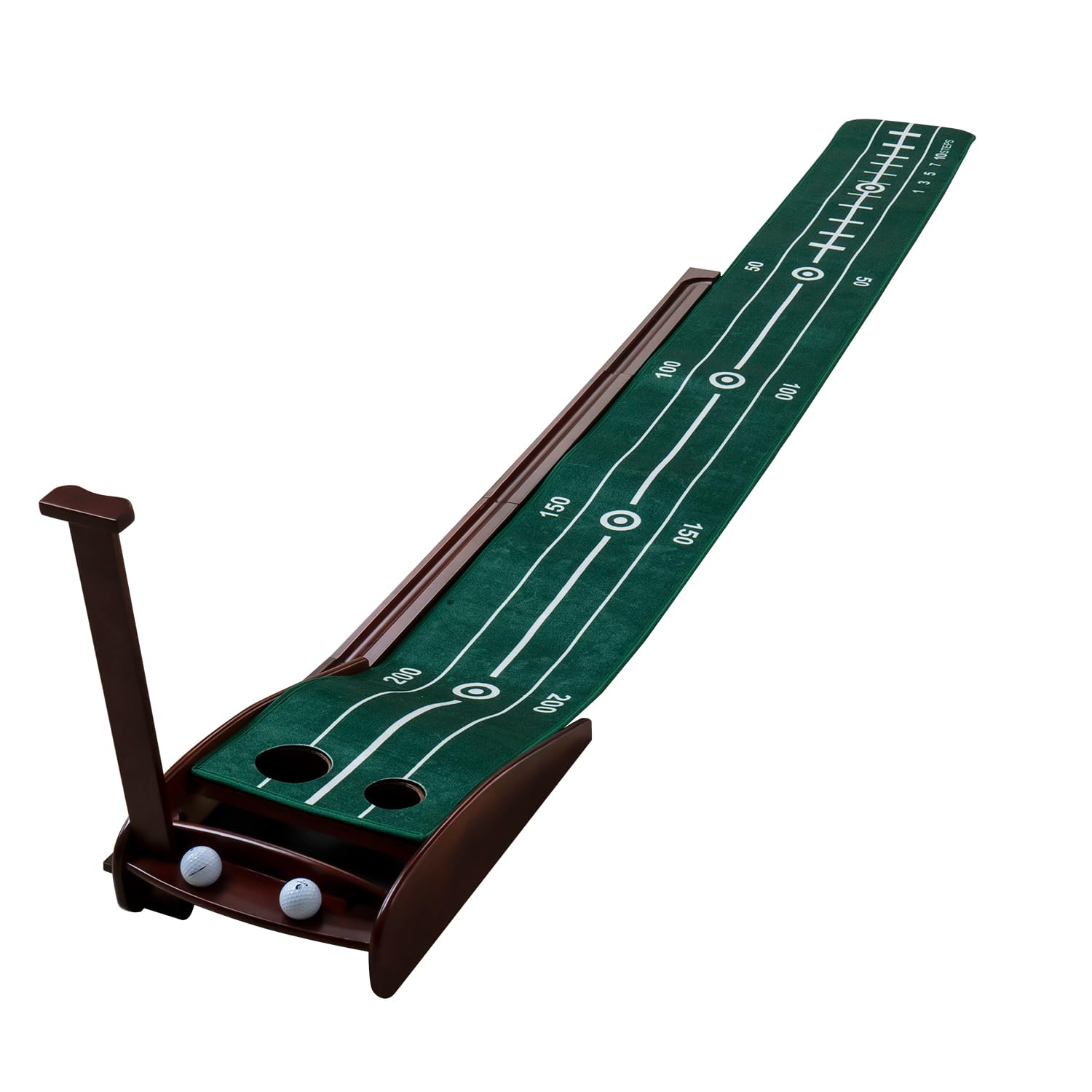 Putting Green, Putting Mat 9.35ft Putting Green Mat with Auto Ball Return,Durable Solid Wood Base,Luxurious Velvet Surface for Idoor and Outdoor Use.