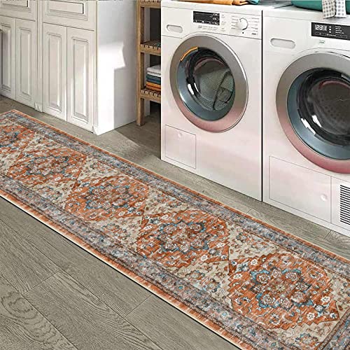 Bsmathom Boho Tribal Runner Rug, Non Slip Hallway Runner Rug Carpet Runner, 2X10 Soft Machine Washable Area Rug, Low-Pile Floor Carpet For Hallway Entryway Bedroom Living Room,Red #TOP6