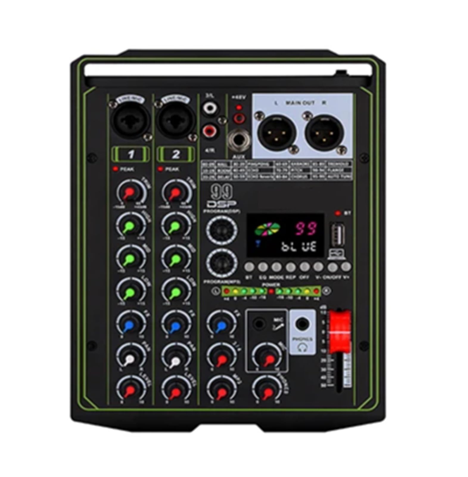 Mikser dźwięku, 99 DSP Mikser efektów 4-kanałowy przenośny 48V Phantom Power Monitor DJ konsola do profesjonalnego studia(White)