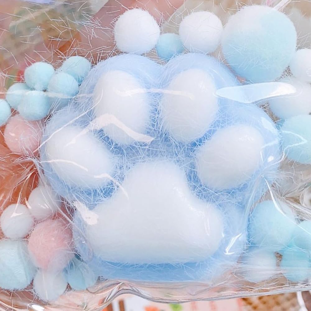 Tazweeq Cat Paw Squeeze Toys, Kawaii Cat Paw Squishy Squishies Sensory Toys, Stress Relief Squishies Squeeze Sensory Toys, Soft Relaxing Animals Fidget Toys for Kids Teenagers Adults (Blue)