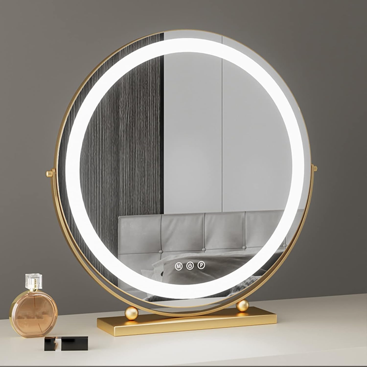LED Round Desktop Vanity Mirror,Vanity Mirror With Lights,Touch Screen
