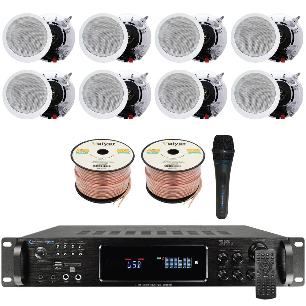 Vaiyer Home Stereo System Kit - 7.2 Channel 4500 Watts Bluetooth Amplifier with 8 Qty of 6.5