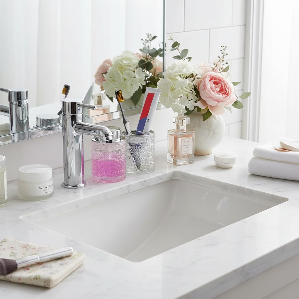 Juego de accesorios de baño, soporte de vidrio para cepillos de dientes y dispensador de jabón para baños, dispensador de jabón de manos espumoso, soporte para cepillo de dientes y pasta de