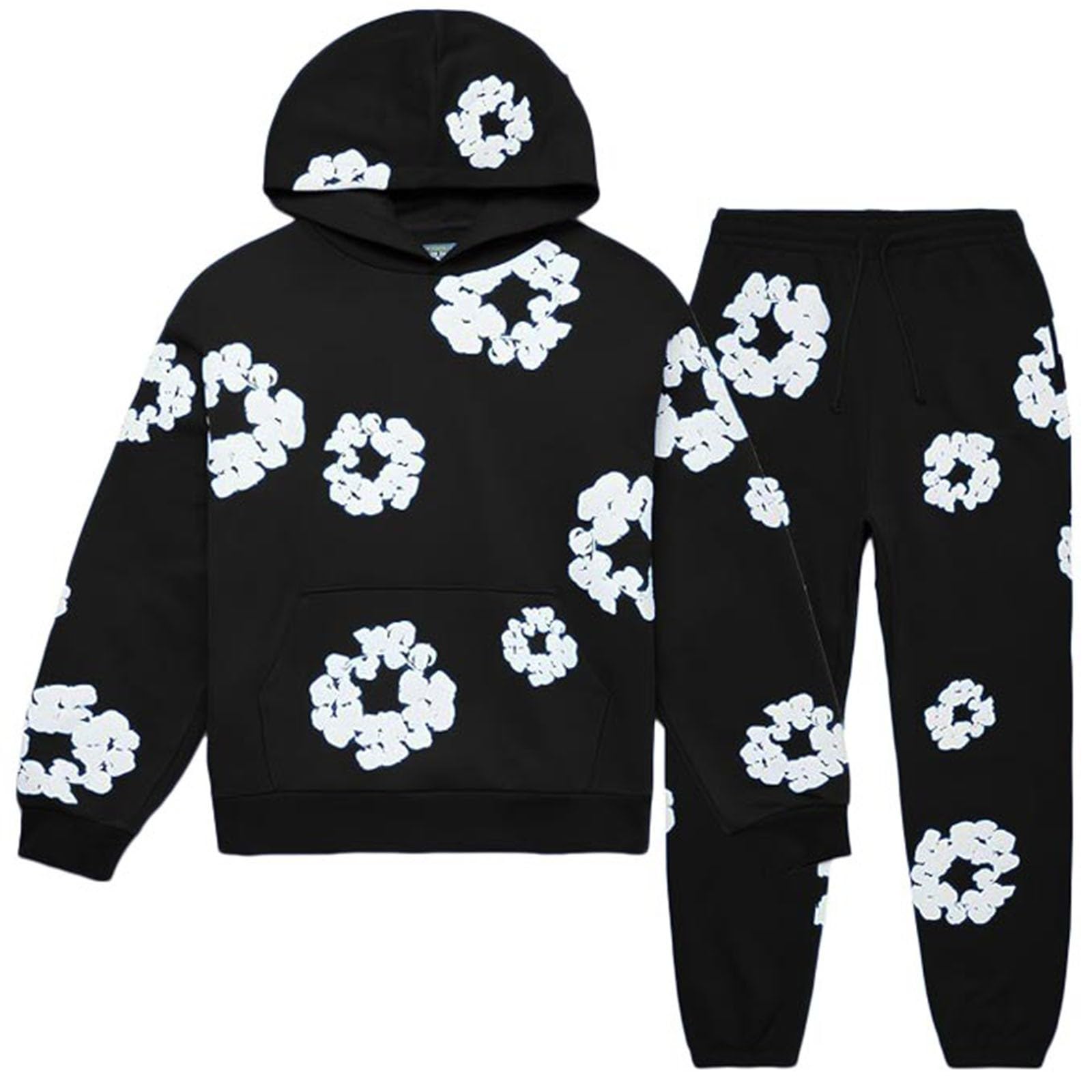 Unisex Tracksuit Set Men Women Casual Oversized Hoodies and Pants Vintage Kapok Printed Hip Hop Pullover Hooded