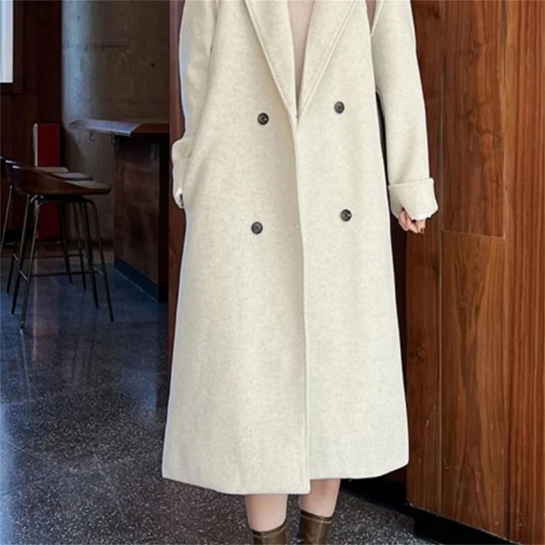 Abrigo de lana de moda para mujer, abrigo de invierno con doble botonadura, cinturón delgado, chaqueta larga de lana, abrigo cálido para mujer
