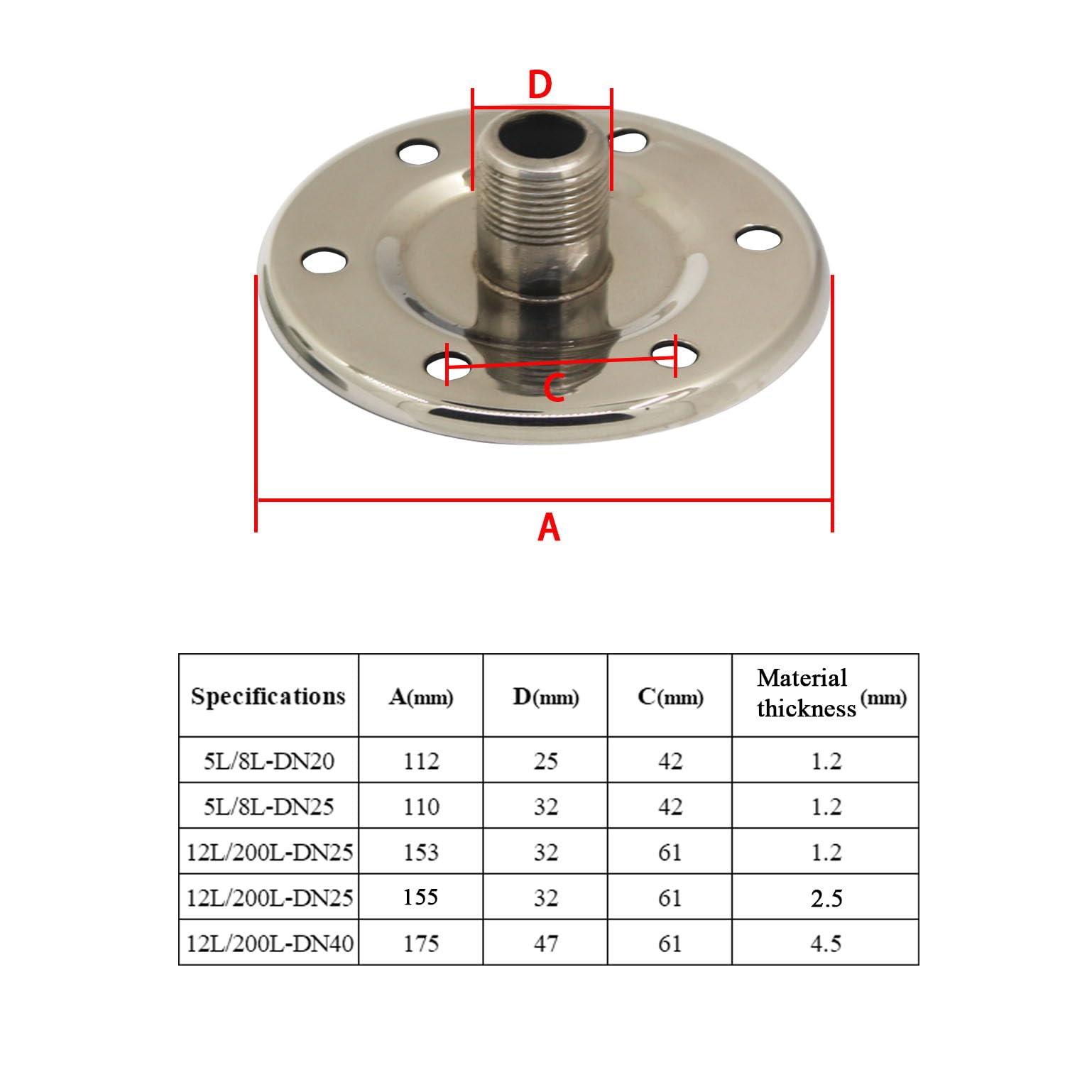Flangia membrana flangia di ricambio per vaso di espansione autoclave idrosfera serbatoio gruppo di pressurizzazione sanitaria (155X32mm Acciaio inox)