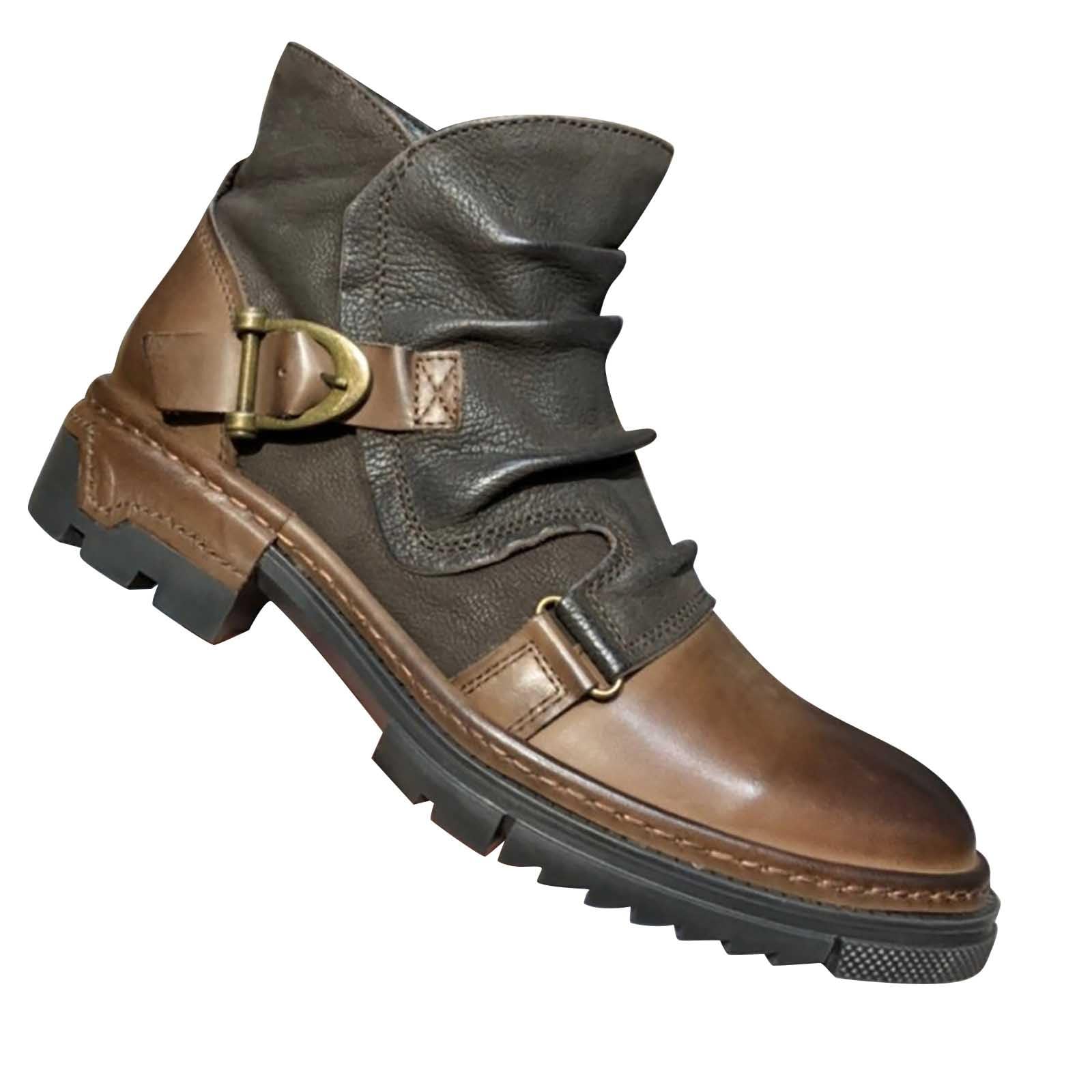 Generisch Stivaletti da uomo con tacco nero, scarpe da trekking per uomo e donna, scarpe da lavoro per attività all'aria aperta, suola leggera e spessa, antiscivolo, stivali corti in pelle con tacco