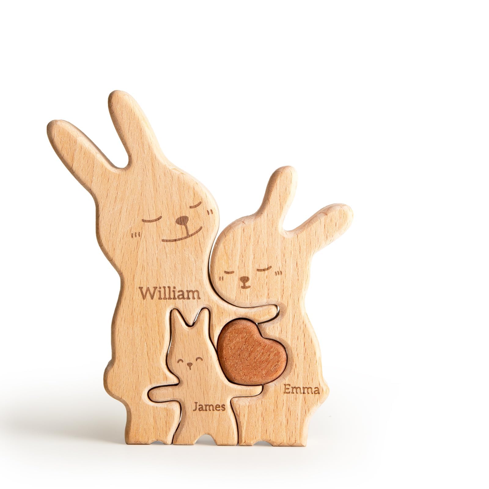 Customizedbee Bunny Family Puzzle Decor, Personalized Wooden Puzzles with 2–5 Names, Easter Gifts for Kids, Rabbit Toys Easter for Women Men Family
