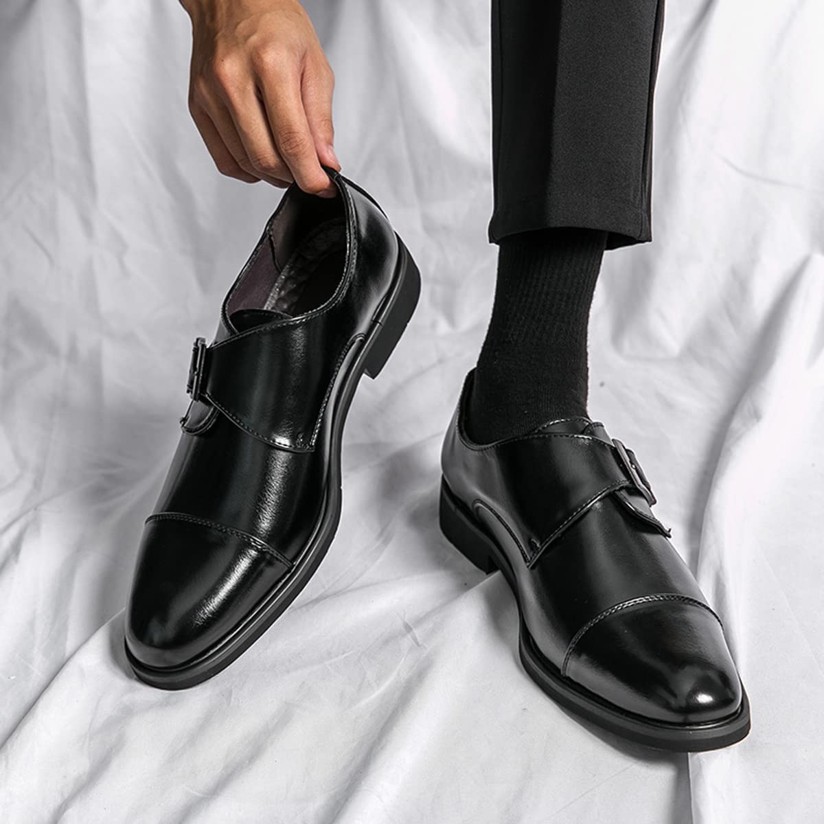 Zaylee Zapatos de monje para hombre, zapatos de noche para hombre, zapatos con hebilla de cuero, zapatos formales de baile para bodas