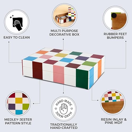 Miniatura 3 de Handicrafts Home - Caja decorativa y organizadora de madera, hecha a mano, con tapa, caja de recuerdo para decoración de hogar, joyas, accesorios y